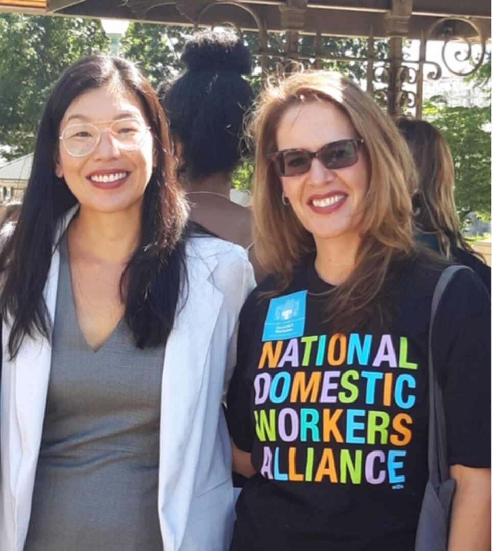  NDWA founder Ai-Jen Poo with National Nanny founder Emily Dills in WA DC for the federal introduction of the Domestic Workers Bill of Rights, 2018